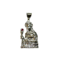 Sterling Silver 2.64" Saint Barbara "Santa Barbara" Pendant with Genuine Ruby