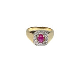 Vintage 1980's Genuine Diamond & Lab Created Star Ruby 14 Karat Yellow Gold Octagon Men's Ring