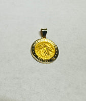 14K Yellow Gold Round Hollow Saint Christopher "PROTECT US" 18mm Medal