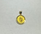 14K Yellow Gold Round Hollow Saint Christopher "PROTECT US" 18mm Medal