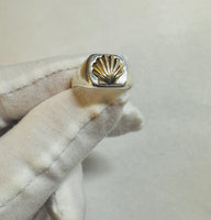 Sterling Silver and 14 Karat Yellow Gold Camino de Santiago "Way of Saint James" Man's Scallop Shell Signet Ring