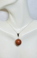 Sterling Silver 16mm Brown Goldstone "Venturina" Pendant (available with 18" Cable Link Chain)