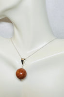 Sterling Silver 16mm Brown Goldstone "Venturina" Pendant (available with 18" Cable Link Chain)