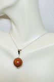 Sterling Silver 16mm Brown Goldstone "Venturina" Pendant (available with 18" Cable Link Chain)