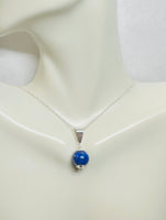 Sterling Silver Genuine 10mm Lapis Lazuli Pendant with 18" Cable Link Chain