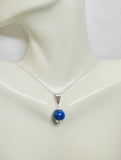 Sterling Silver Genuine 10mm Lapis Lazuli Pendant with 18" Cable Link Chain