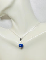 Sterling Silver Genuine 10mm Lapis Lazuli Pendant with 18" Cable Link Chain