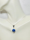 Sterling Silver Genuine 10mm Lapis Lazuli Pendant with 18" Cable Link Chain