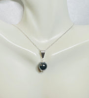 Sterling Silver Genuine 10mm Hematite "Acerina" Pendant with 18" Cable Link Chain
