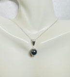 Sterling Silver Genuine 10mm Hematite "Acerina" Pendant with 18" Cable Link Chain