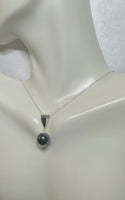 Sterling Silver Genuine 10mm Hematite "Acerina" Pendant with 18" Cable Link Chain