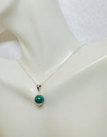 Sterling Silver Genuine 10mm Malachite Bead Pendant with 18" Cable Link Chain