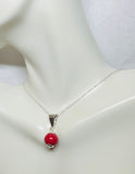 Sterling Silver 10mm Dyed Red Dolomite Bead Pendant with 18" Cable Link Chain
