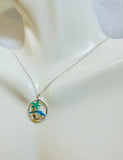 Sterling Silver Palm Tree & Island of Cuba Enameled Charm with 18" Cable Link Chain (Made in USA)