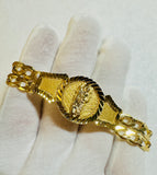 18 Karat Yellow Gold-plated Sterling Silver Double Strand Figaro Link Saint Jude "San Judas Tadeo" ID Bracelet (4 widths available)