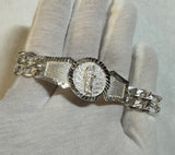 Sterling Silver Figaro Link Saint Jude "San Judas Tadeo" ID Bracelet (4 widths available)