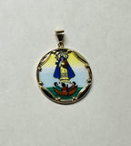 Vintage NOS 10K Yellow Gold Enameled Our Lady of Charity "Caridad del Cobre" 23.7mm Round Medal