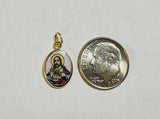 Vintage NOS 10K Yellow Gold Enameled Saint Martha Scapular 13mm x 10mm Oval Medal