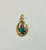 Vintage NOS 10K Yellow Gold Enameled Saint Martha Scapular 13mm x 10mm Oval Medal