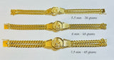 18K Yellow Gold-plated Sterling Silver Double Strand Miami Cuban Link Saint Barbara "Santa Barbara" ID Bracelet (3 widths available)