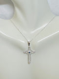 Sterling Silver Genuine Sapphire Filigree Cross Pendant with 18" Cable Link Chain