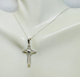 Sterling Silver Genuine Sapphire Filigree Cross Pendant with 18" Cable Link Chain