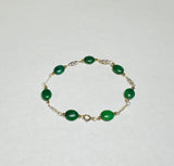 14 Karat Yellow Gold Filled Genuine 10 x 8mm Green Agate 8" Filigree Plaque Bracelet