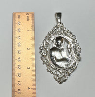 Sterling Silver Saint Barbara "Santa Barbara" with Genuine Ruby 3.75" Pendant