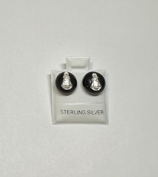 Genuine Asturian Spanish Azabache & Virgin of Covadonga Sterling Silver Earrings