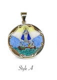 Vintage NOS 10K Yellow Gold Enameled Our Lady of Charity "Caridad del Cobre" 23.7mm Round Medal