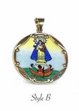 Vintage NOS 10K Yellow Gold Enameled Our Lady of Charity "Caridad del Cobre" 23.7mm Round Medal