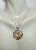 Sterling Silver Hand Enameled Sea Life Pendant with 18" Cable Link Chain