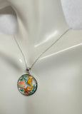 Sterling Silver Hand Enameled Sea Life Pendant with 18" Cable Link Chain