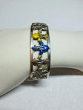 Sterling Silver Gold and Blue Enameled Fleur-de-lis Open Cuff Bangle