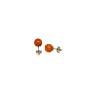 14 Karat Yellow Gold-Filled Genuine 8mm Dyed Pink Coral Stud Earrings