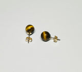 14 Karat Yellow Gold-Filled Genuine 8mm Tiger's Eye Stud Earrings