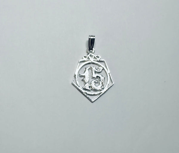 Sterling Silver Pentagon Shaped "15" Charm