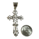 Sterling Silver Embellished Filigree Ornate Design INRI Cross Pendant