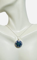 Sterling Silver Mosaic Hand Painted German Glass 18mm Pendant with 18" Chain