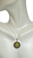 Sterling Silver Mosaic Hand Painted German Glass 18mm Pendant with 18" Chain