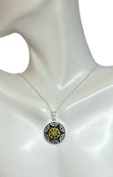 Sterling Silver Mosaic Hand Painted German Glass 18mm Pendant with 18" Chain