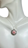 Sterling Silver Mosaic Hand Painted German Glass 18mm Pendant with 18" Chain