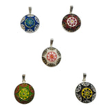 Sterling Silver Mosaic Hand Painted German Glass 18mm Pendant with 18" Chain