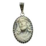 Sterling Silver Pendant with Crown of Thorns "Gran Poder" Oval 25 x 18mm Resin Cameo