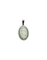 Sterling Silver Our Lady of Guadalupe Oval 25 x 18mm White/Blue Resin Cameo Pendant