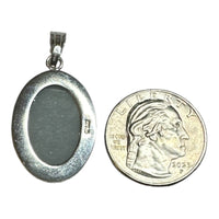 Sterling Silver Our Lady of Guadalupe Oval 25 x 18mm White/Blue Resin Cameo Pendant