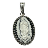 Sterling Silver Our Lady of Guadalupe Oval 25 x 18mm White/Black Resin Cameo Pendant