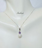 Sterling Silver Genuine 8mm Baroque Freshwater Pearl and Gemstone Pendant (available with or without chain)