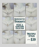 Sterling Silver Genuine 8mm Baroque Freshwater Pearl and Gemstone Pendant (available with or without chain)