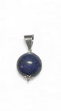 Sterling Silver Genuine 14mm Lapis, Tiger's Eye or Onyx Bead Pendant